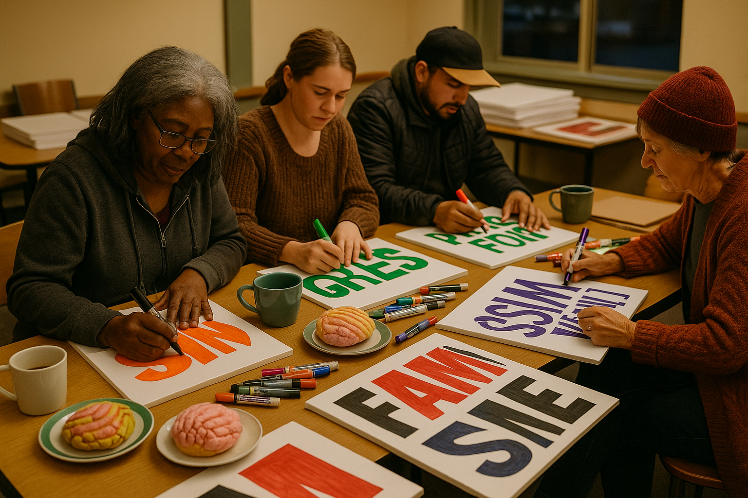 Coffee, conchas, and protest art: Cascade Forward hosts sign-making meetup in Longview