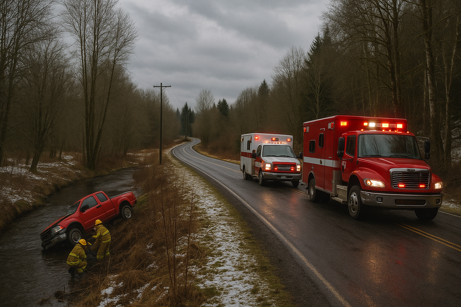 Driver Extricated After Truck Rolls Down Embankment in Toutle